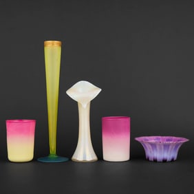 5 pcs. of late 19th and Early 20th c. Art Glass