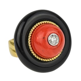 Tiffany Coral Onyx & Diamond Ring