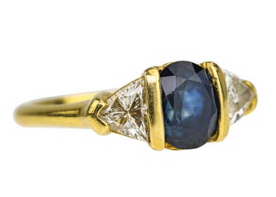 3 Stone Diamond & Sapphire Ring