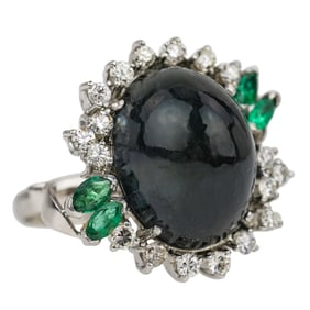 20 CT Sapphire, Diamond, Emerald, 18k Ring