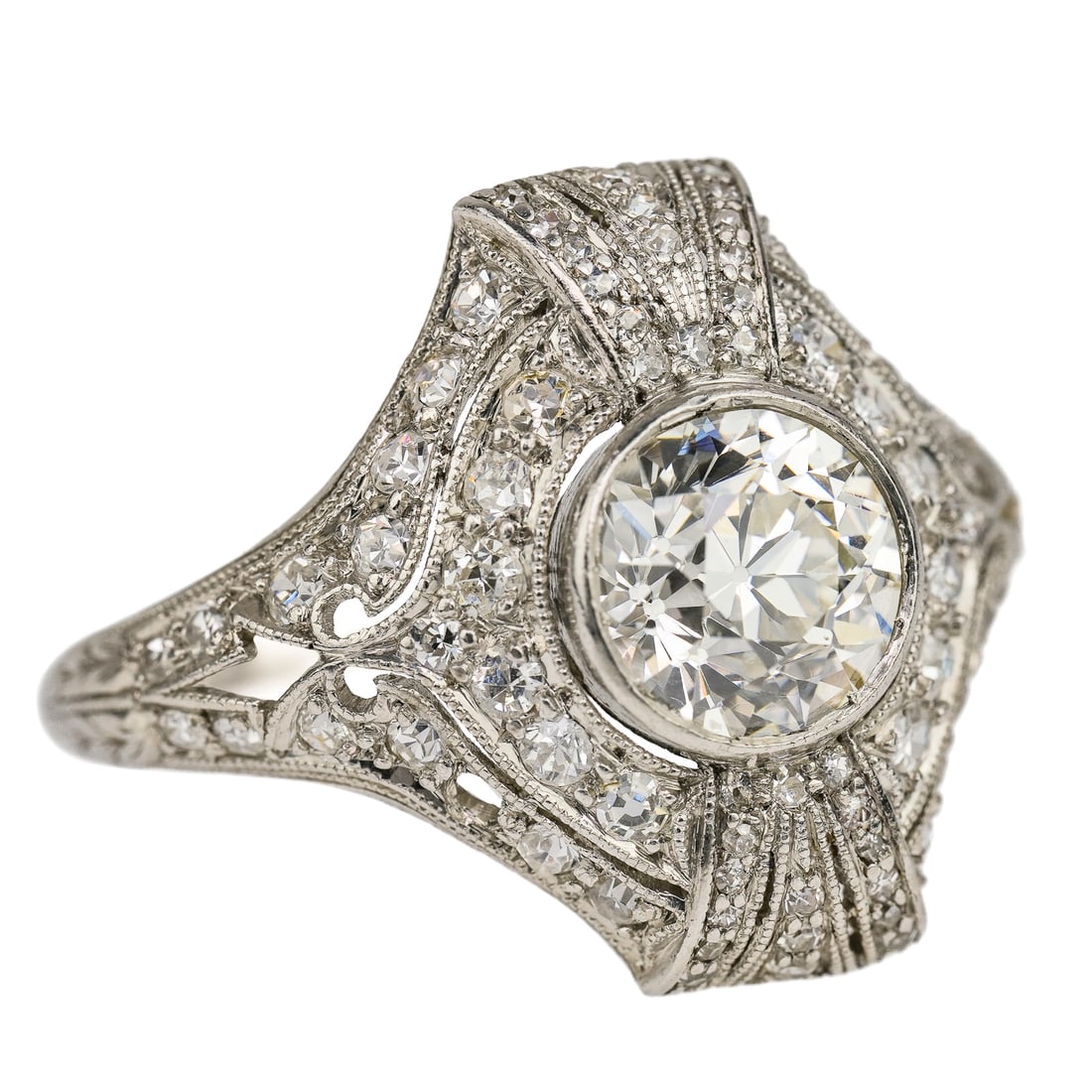 Fine Edwardian Platinum & 2.1 CT Diamond Ring (1 of 6)