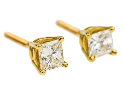 Pair of 1 CT Diamond Princess Stud Earrings