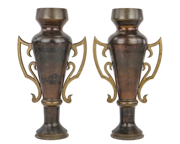 19th c Japanese Bronze Artillery Shell Vases