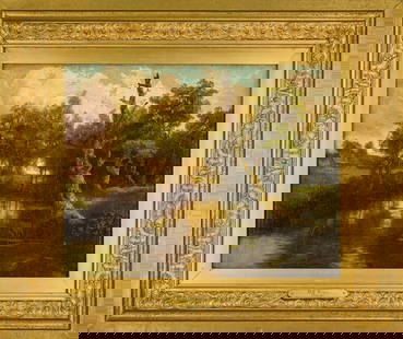 Mary Elizabeth King (AM 1890-1991) Peaceful Estuary: Mary Elizabeth King (American 1890-1991) Peaceful Estuary oil on canvas, conserved with small repair upper center- 11 x 14" 20 x 17" as framed