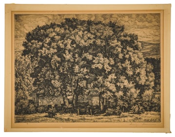 Luigi Lucioni (VT 1900-1988) Cottages amongst the Elms