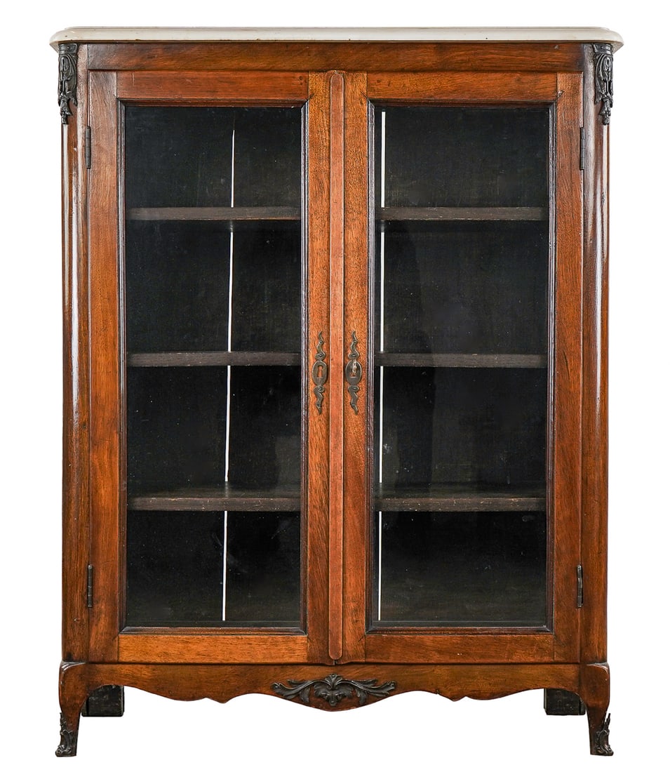 19th c French Mahogany Marble top bookcase (1 of 5)