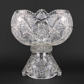 American Brilliant Cut Glass 2 Part Punch Bowl