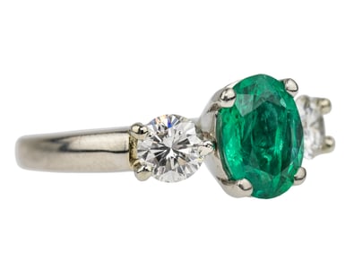 Oval 1.5 CT Emerald & Diamond Platinum Ring