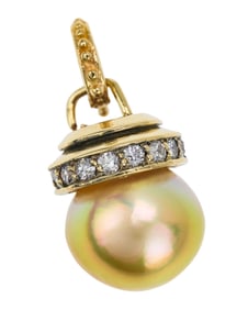 14k Diamond & Golden South Sea Pearl Pendant