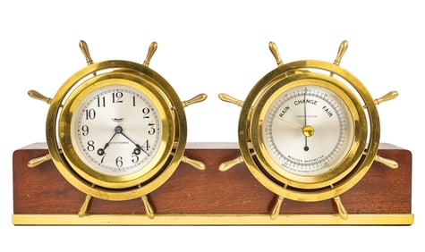 Mid 20th c Seth Thomas Ship's Clock & Barometer