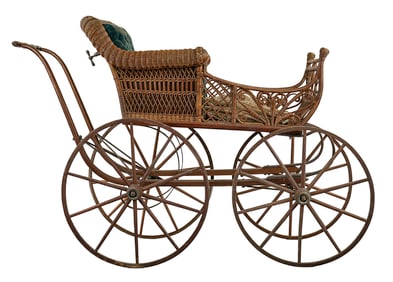 19th c Heywood Wicker Perambulator with sunshade
