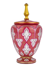19th c.. Pink Bohemian Cased Cut To Clear Jar