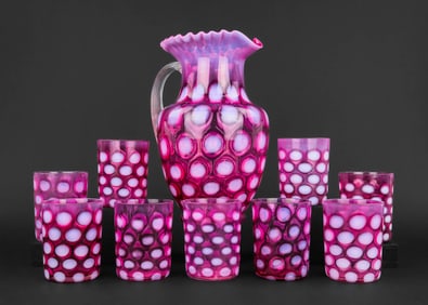 Victorian Cranberry Coinspot Lemonade Set