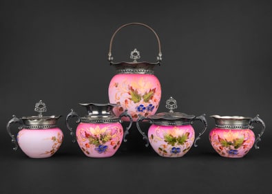 5 pc. Victorian Satin Glass Table Set