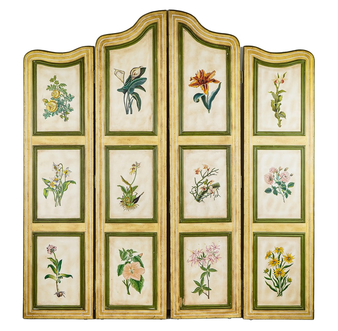 late 20th c Room Divider screen with floral decoration (1 of 5)