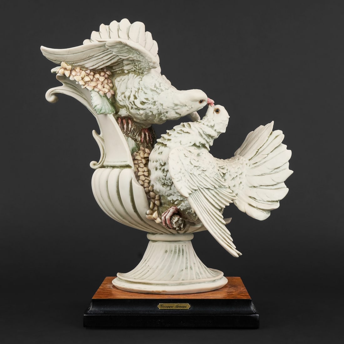 Giuseppe Armani Capodimonte Figure of Doves: Giuseppe Armani Florence contemporary Italian Capodimonte cast resin figure of doves in ancient urn ruins, limited edition #65/3000 14" x 11"
