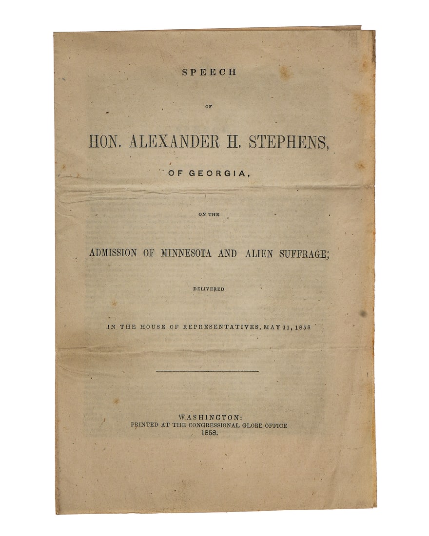 1858 Speech of Hon. Alexander H Stephens of Georgia in Congress (1 of 7)