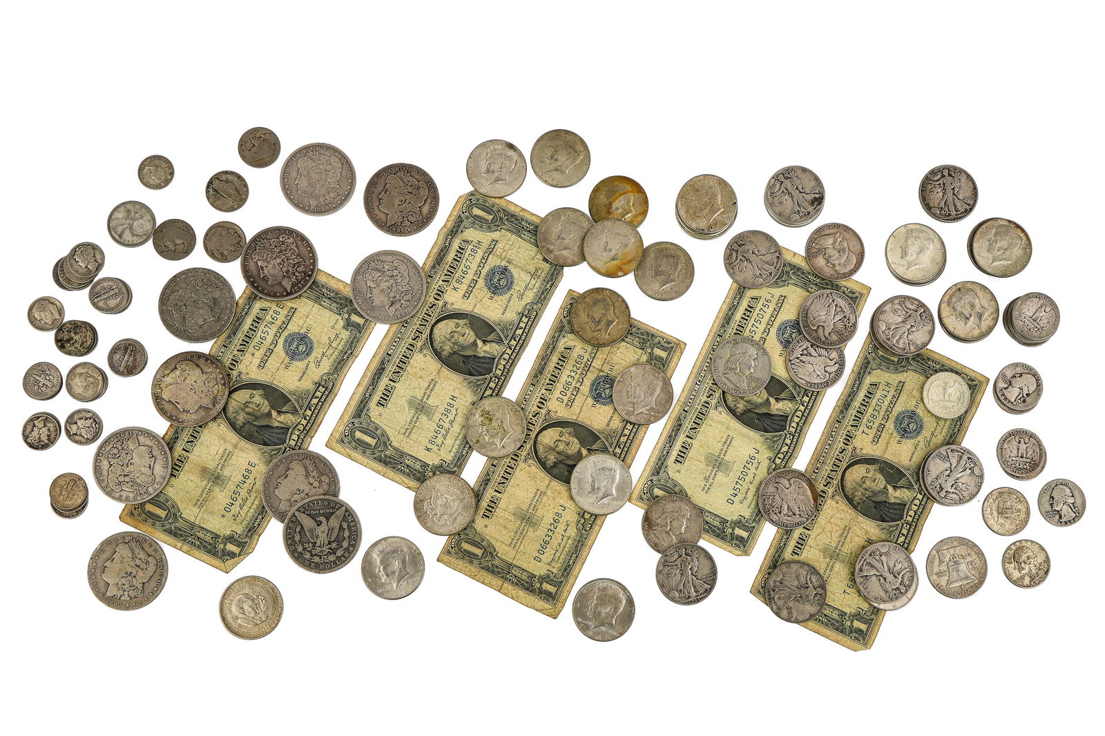 US Silver Dollars, Halves, Quarters, Dimes, Currency (1 of 10)