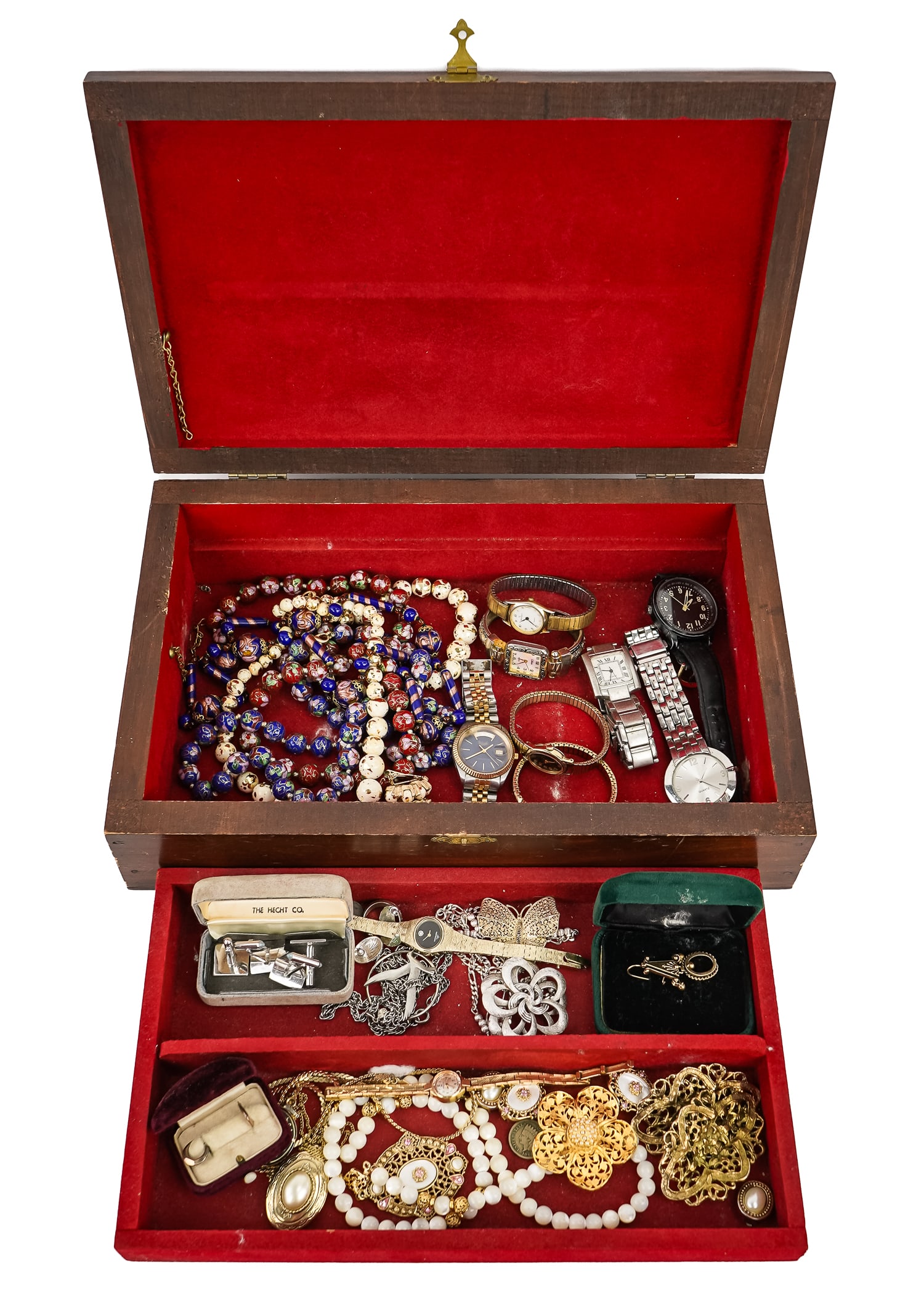 14k Earring, Costume Jewelry, Watches: Single 14k earring (5 grams), costume jewelry, watches, including Hamilton, Wittnauer, Peugeot, Collezio, Versailles