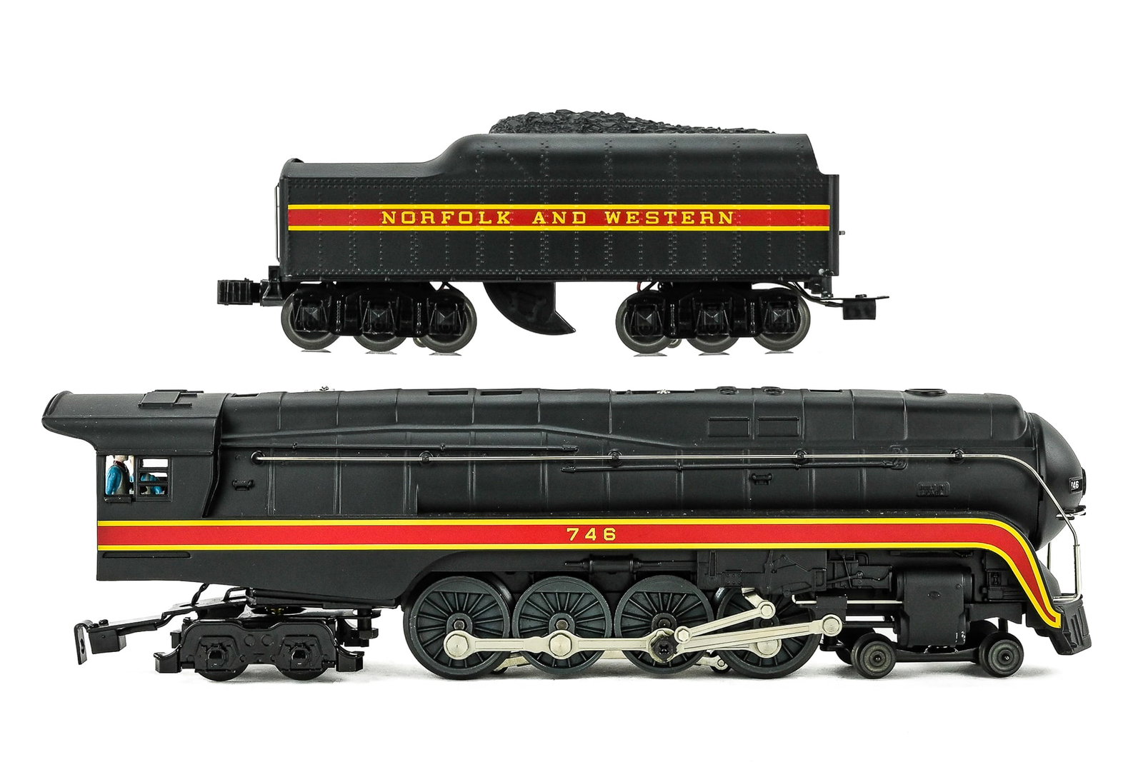 Lionel 6-11106 Norfolk and Western #746 Locomotive: Lionel 6-11106 Norfolk and Western #746 J Class Locomotive and tender, near mint condition with original box, engine length 13", box length 28 3/4"