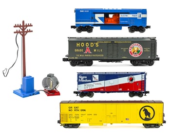 Like-New Lionel Boxcars, Milk and Generator Cars