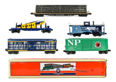 5 Lionel O Gauge Cars: Caboose, Flatcars and Boxcar