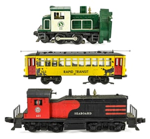 Lionel Seaboard Switcher, Snow Blower and Trolley