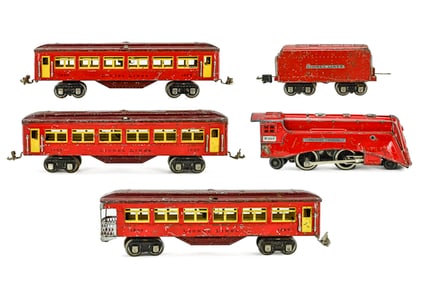 Lionel Prewar Red Comet 264E with 265W and Cars