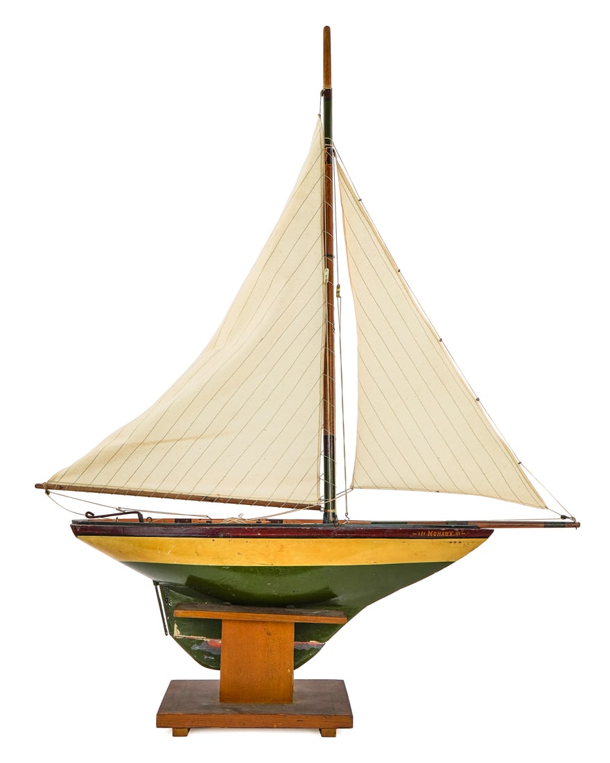 Early 20th c Pond Boat Sail Boat on Stand