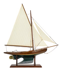 Early 20th c Pond Boat Sail Boat on Stand