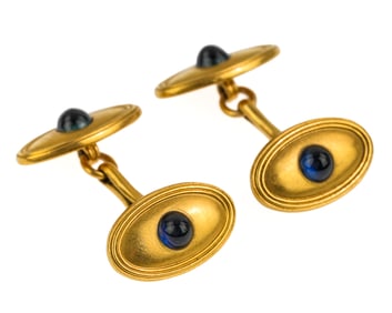 Tiffany & Co 18k Gold & Sapphire Cufflinks