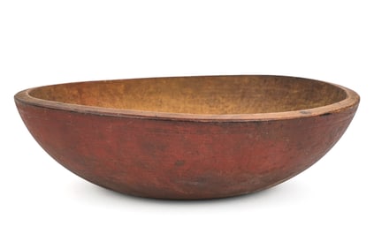 19th c Turned Wooden Bowl in Red Paint