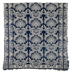 Mid 19th c Ohio Blue & White Coverlet