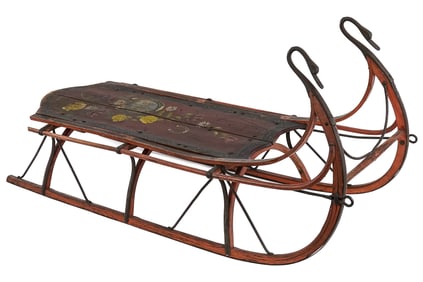 19th c Child's Sled with Swan Tipped Runners
