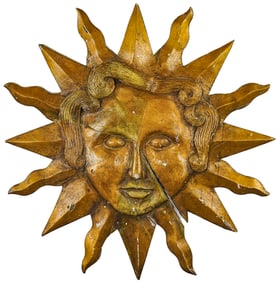 Large Folky Carved Wooden Sun