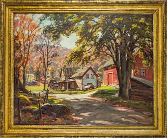 Thomas Curtin (VT 1899-1977) Autumn Scene with Barnyard