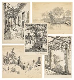 Gustav Bauer (AU 1874-1933) Group of Pen and Ink Landscapes