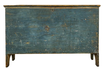 18th c Lift Top Blanket Chest in Original Blue Paint