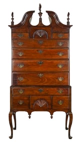 18thc Mass. Queen Anne Walnut Bonnet top Highboy