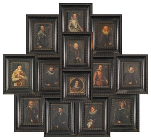 Thirteen 19th c portrait miniatures of 17th c Figures