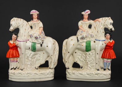 4 Equestrian Staffordshire Pottery Mantel Figures