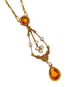 14k Antique Seed Pearl & Tourmaline Necklace