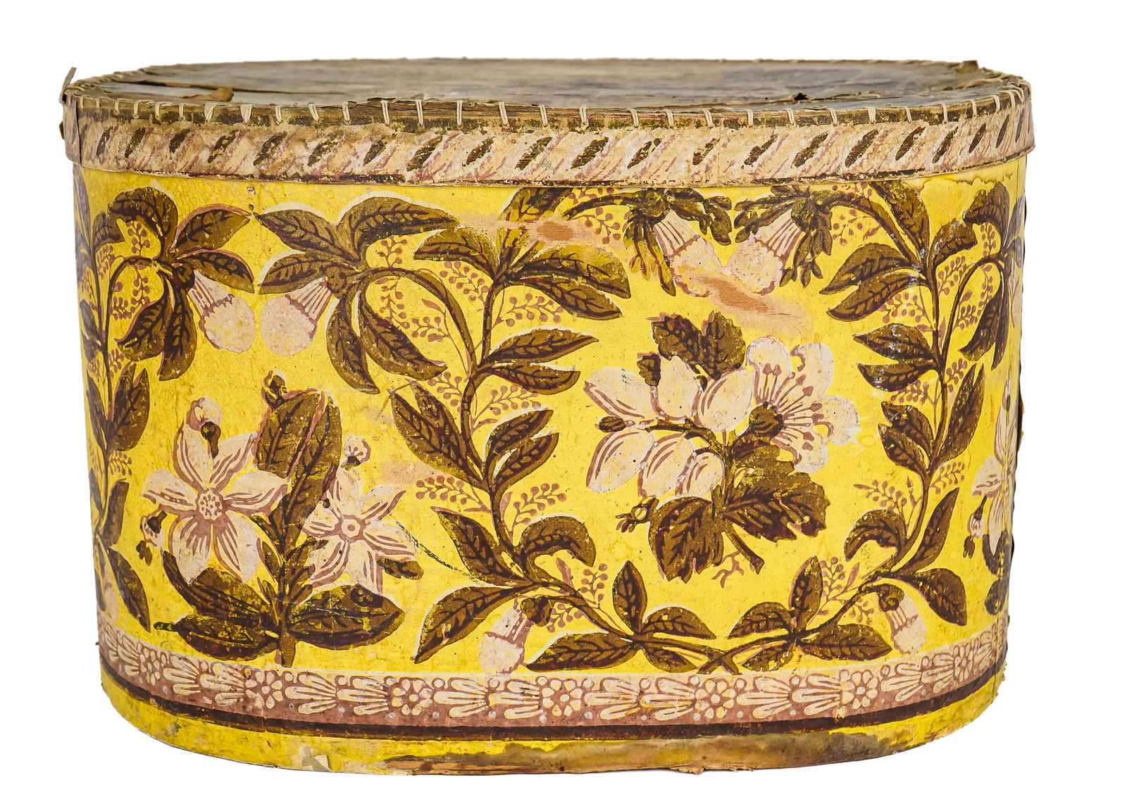 Large Early 19th c Wallpapered Band Box (1 of 6)