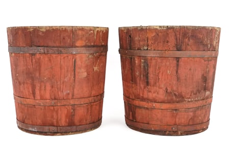 19th c Vermont Red Painted Sap Buckets