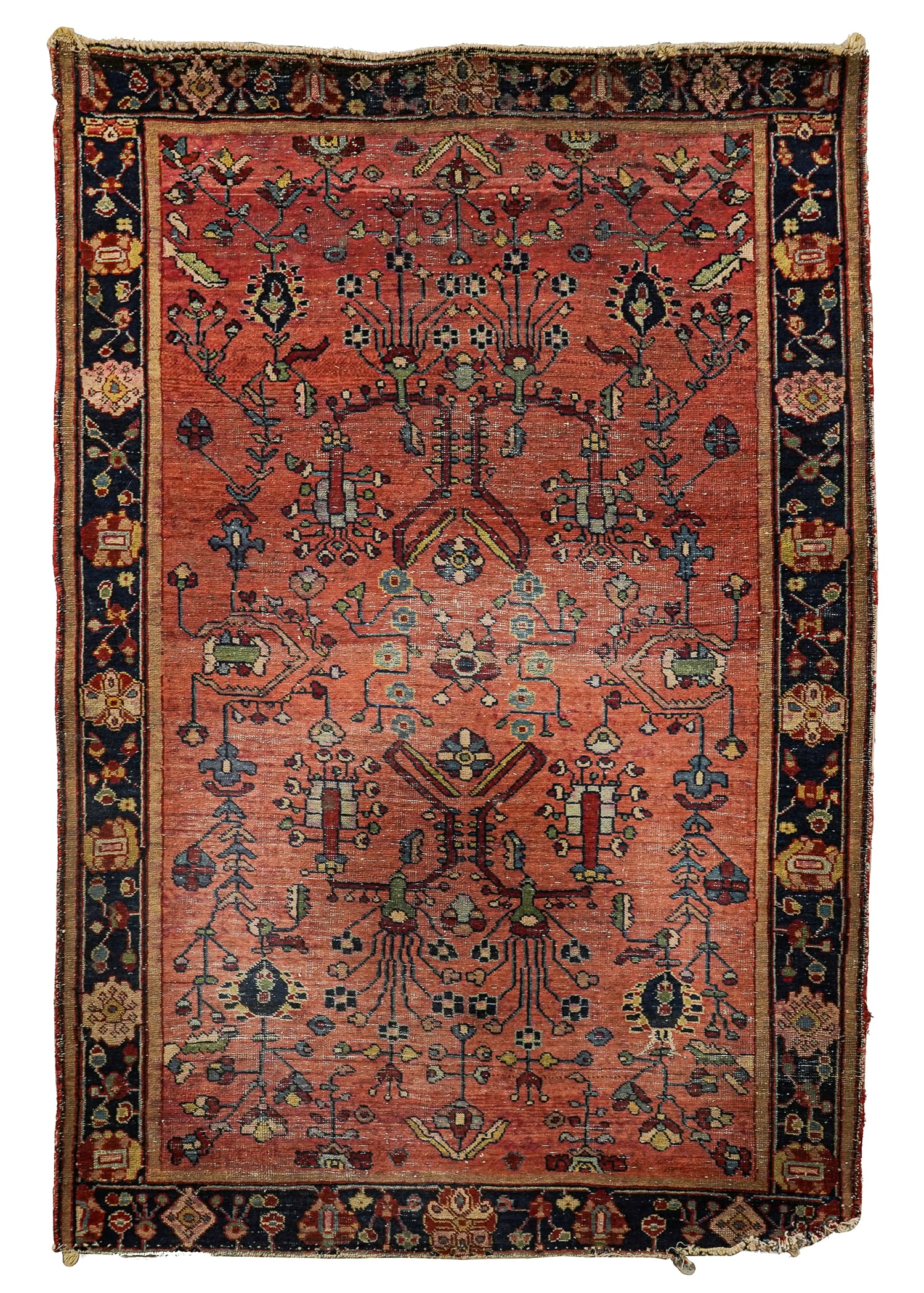 Early 20th c Antique Persian Area Rug: Early 20th c Antique Persian area rug, overall even wear, 3' 2" x 4' 8"