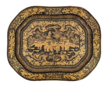 19th c Chinese Gold Gilt Lacquered Tray