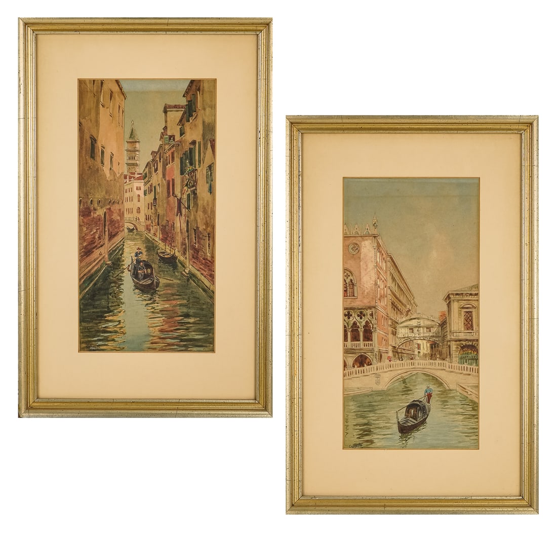 Pair of 19th c Venetian School Paintings signed Carmelo (1 of 9)