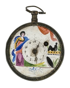 Early Coin Silver Pocket Watch With Battersea Enamel Face