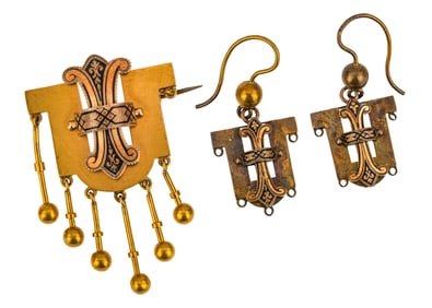 Victorian Gold Brooch & Pair of Earrings