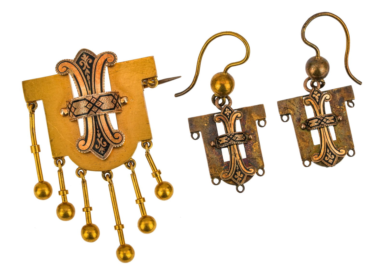 Victorian Gold Brooch & Pair of Earrings (1 of 4)